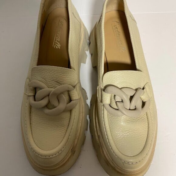 L'intervalle Cream Pebbled Leather Chunky Chain Platform Loafers Size EU 41 - Picture 3 of 12
